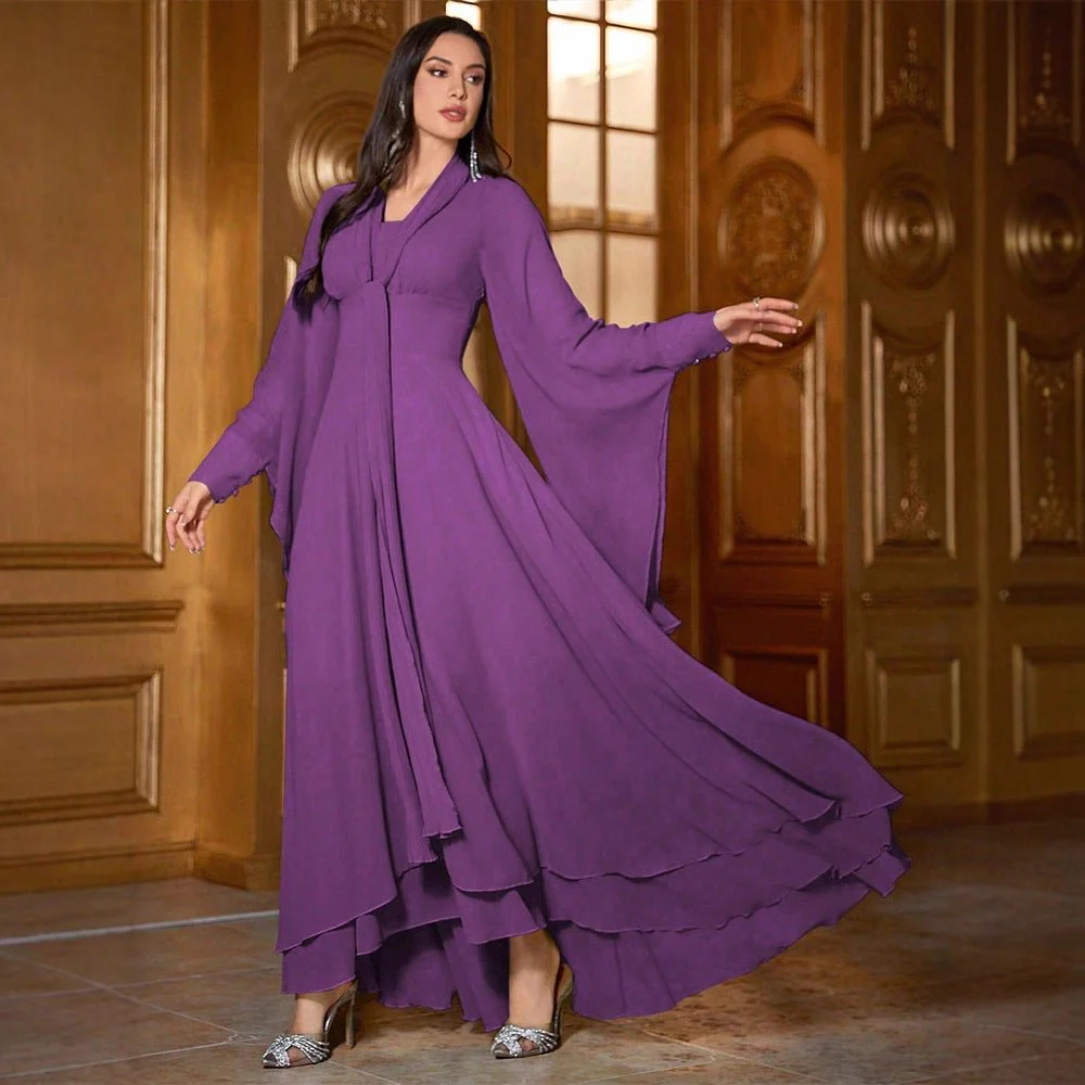 Chiffon Asymmetric Tiered Maxi Dress(MS368) - Image 2