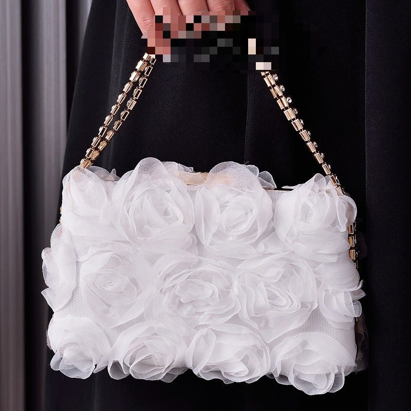 Chiffon Rose Evening Bag | Floral Clutch with Crystal Chain Strap (MAC355) - Image 3