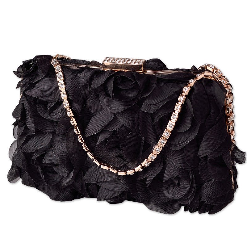 Chiffon Rose Evening Bag | Floral Clutch with Crystal Chain Strap (MAC355) - Image 5