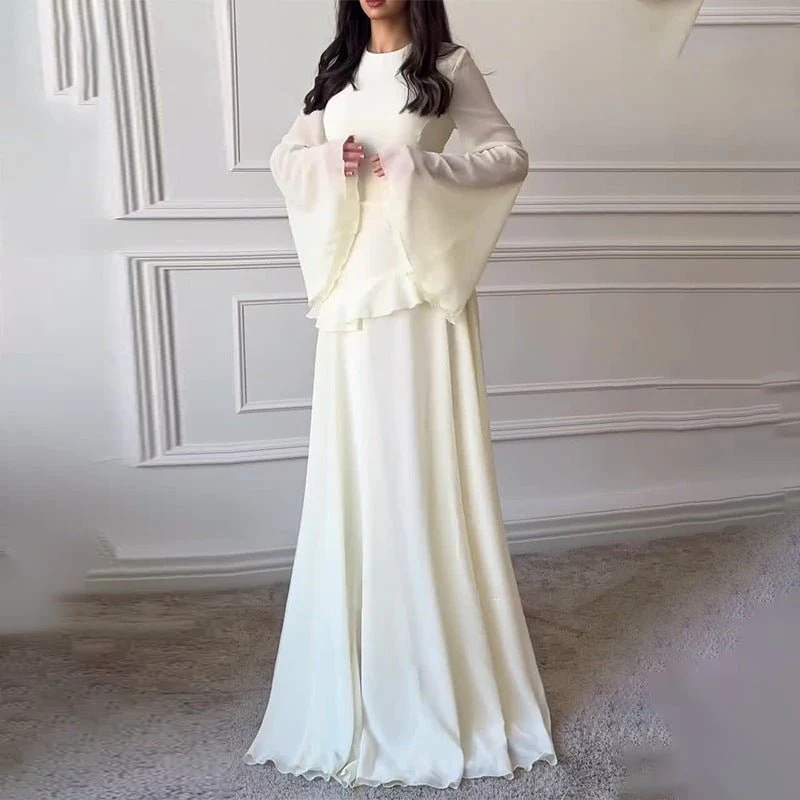 Chiffon Ruffle Gown with Tie-Back | Bell Sleeve Tiered Maxi Dress(MS227) - Image 10