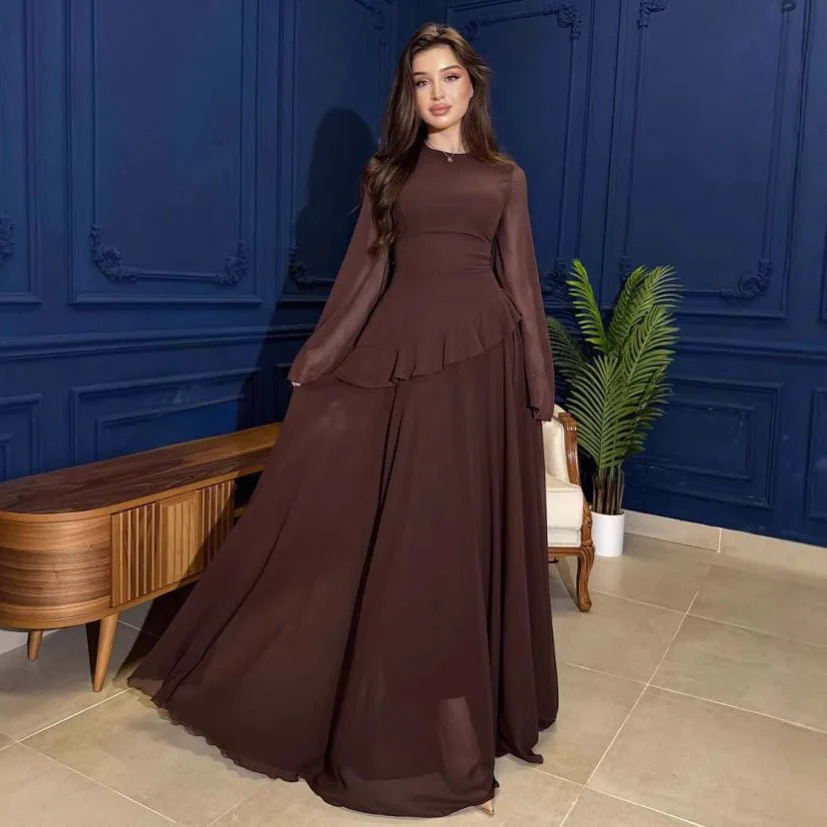 Chiffon Ruffle Gown with Tie-Back | Bell Sleeve Tiered Maxi Dress(MS227) - Image 11