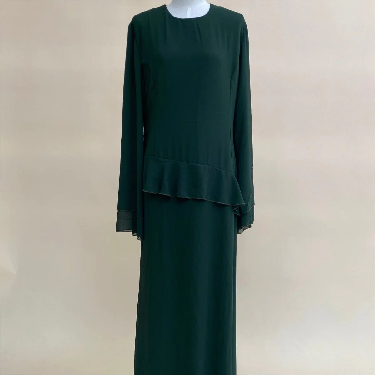Chiffon Ruffle Gown with Tie-Back | Bell Sleeve Tiered Maxi Dress(MS227) - Image 16
