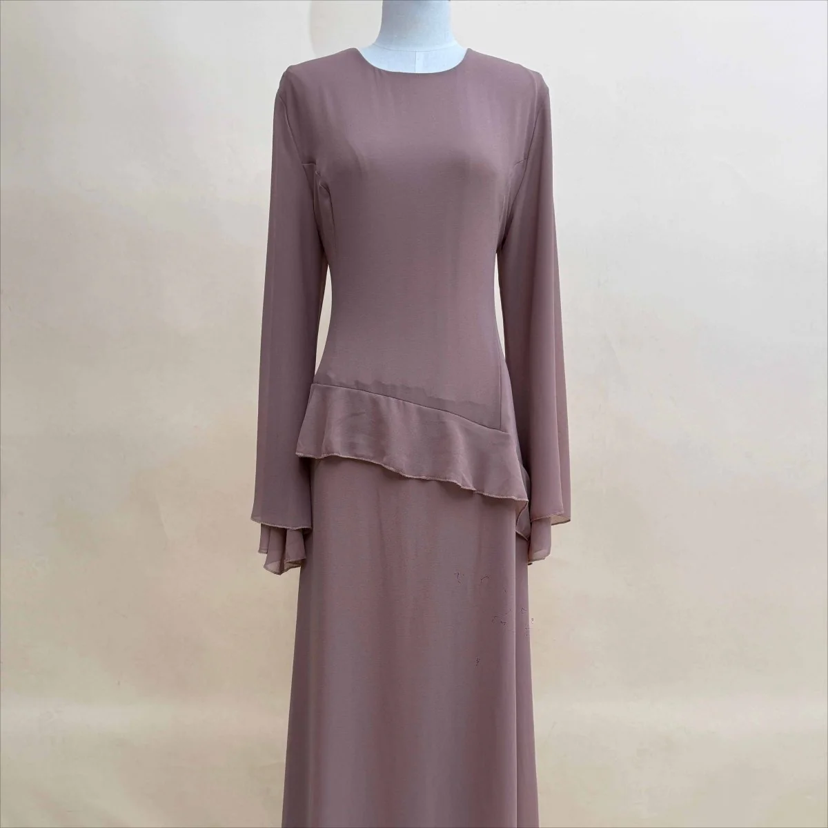 Chiffon Ruffle Gown with Tie-Back | Bell Sleeve Tiered Maxi Dress(MS227) - Image 18