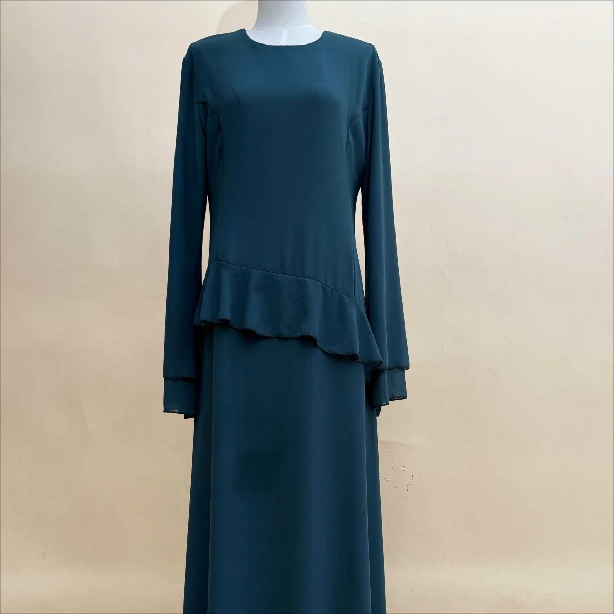 Chiffon Ruffle Gown with Tie-Back | Bell Sleeve Tiered Maxi Dress(MS227) - Image 19