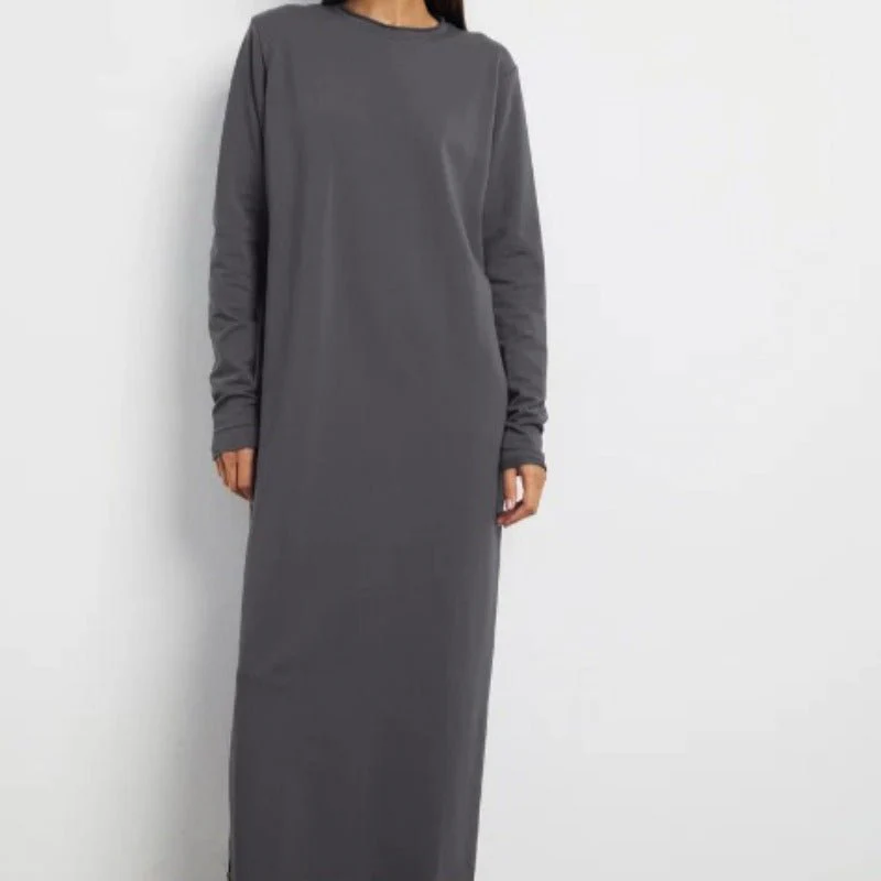 Classic Pullover Maxi Dress | Round Neck Long Sleeve Solid Color Dress(MA317)
