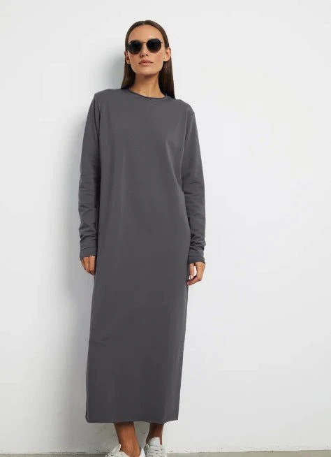 Classic Pullover Maxi Dress | Round Neck Long Sleeve Solid Color Dress(MA317) - Image 10