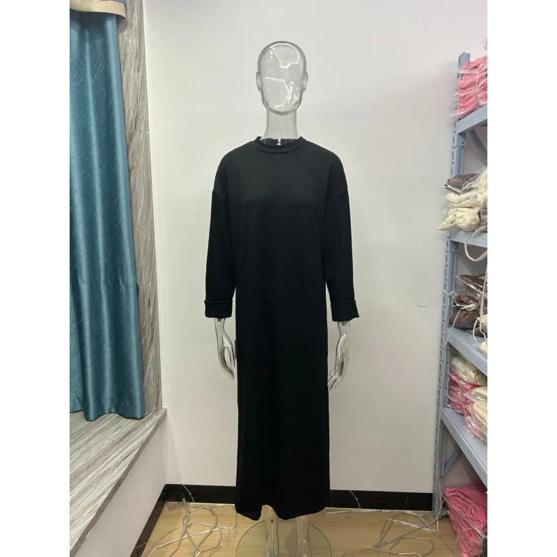 Classic Round Neck Pullover Maxi Dress | Minimalist Solid Color Fall Winter Dress(MA318) - Image 10