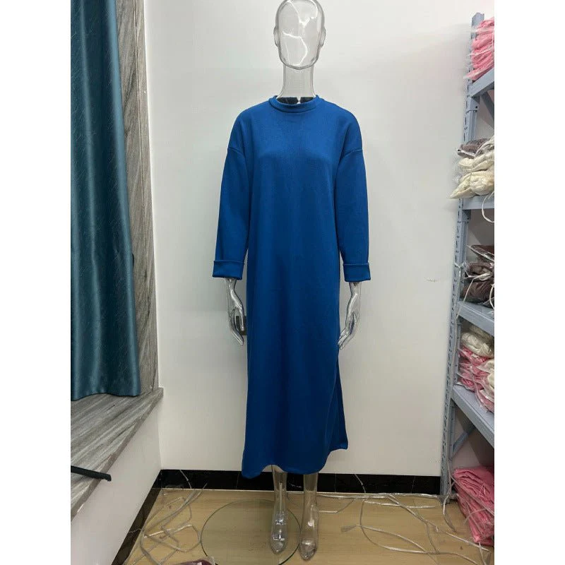Classic Round Neck Pullover Maxi Dress | Minimalist Solid Color Fall Winter Dress(MA318) - Image 11