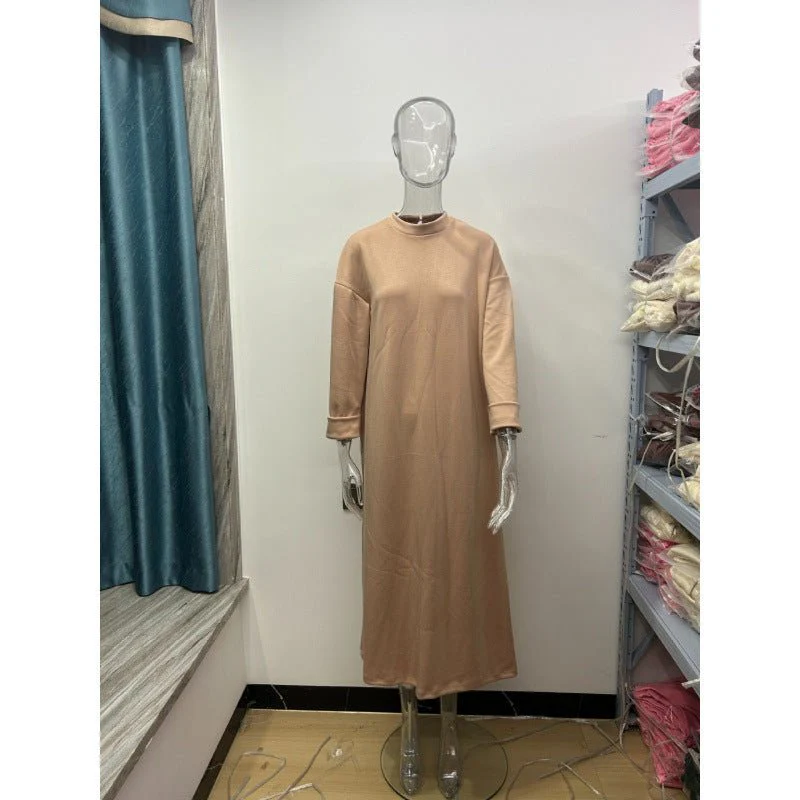 Classic Round Neck Pullover Maxi Dress | Minimalist Solid Color Fall Winter Dress(MA318) - Image 12