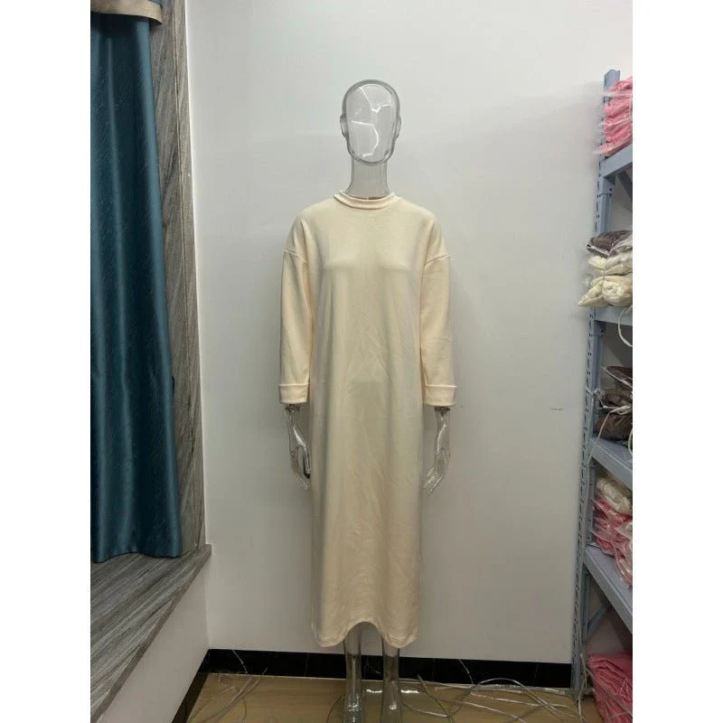 Classic Round Neck Pullover Maxi Dress | Minimalist Solid Color Fall Winter Dress(MA318) - Image 13