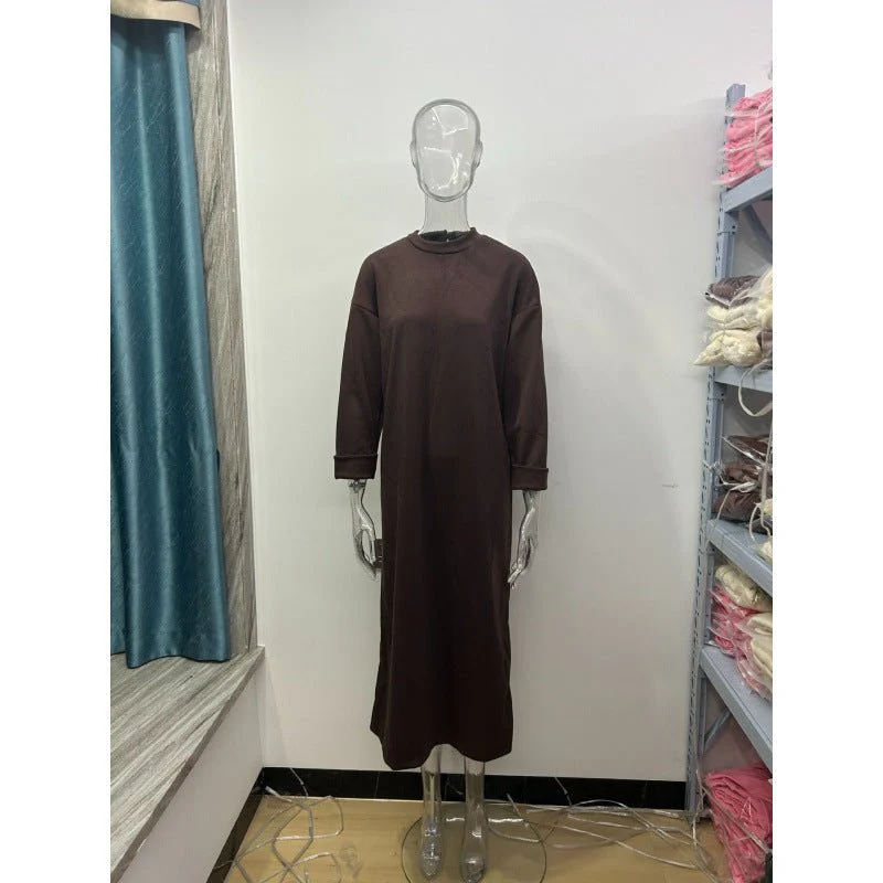 Classic Round Neck Pullover Maxi Dress | Minimalist Solid Color Fall Winter Dress(MA318) - Image 14