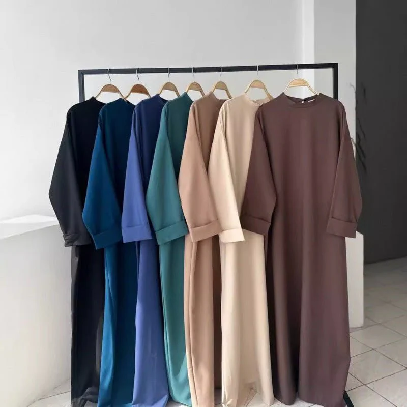 Classic Round Neck Pullover Maxi Dress | Minimalist Solid Color Fall Winter Dress(MA318) - Image 15