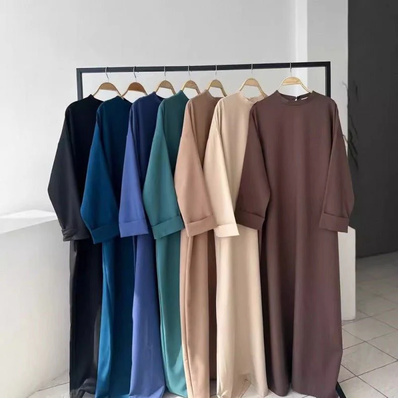 Classic Round Neck Pullover Maxi Dress | Minimalist Solid Color Fall Winter Dress(MA318) - Image 3