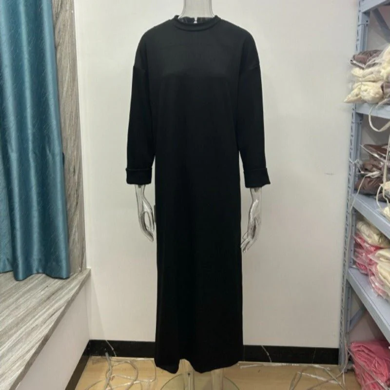 Classic Round Neck Pullover Maxi Dress | Minimalist Solid Color Fall Winter Dress(MA318) - Image 5