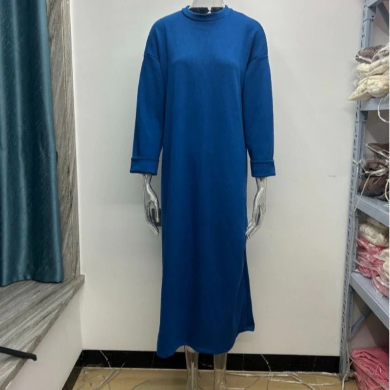 Classic Round Neck Pullover Maxi Dress | Minimalist Solid Color Fall Winter Dress(MA318) - Image 6