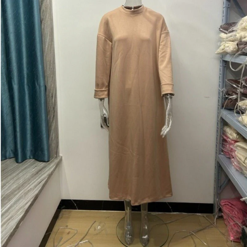 Classic Round Neck Pullover Maxi Dress | Minimalist Solid Color Fall Winter Dress(MA318) - Image 7