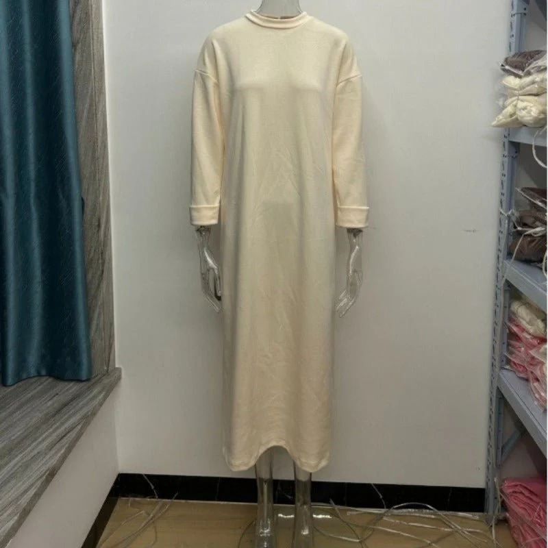 Classic Round Neck Pullover Maxi Dress | Minimalist Solid Color Fall Winter Dress(MA318) - Image 8
