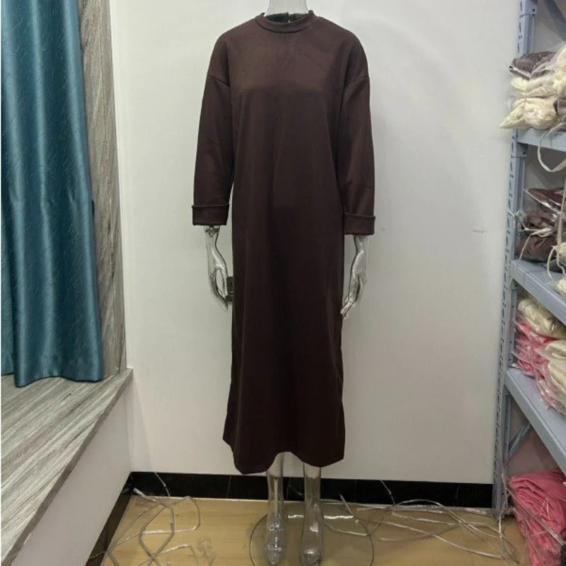 Classic Round Neck Pullover Maxi Dress | Minimalist Solid Color Fall Winter Dress(MA318) - Image 9