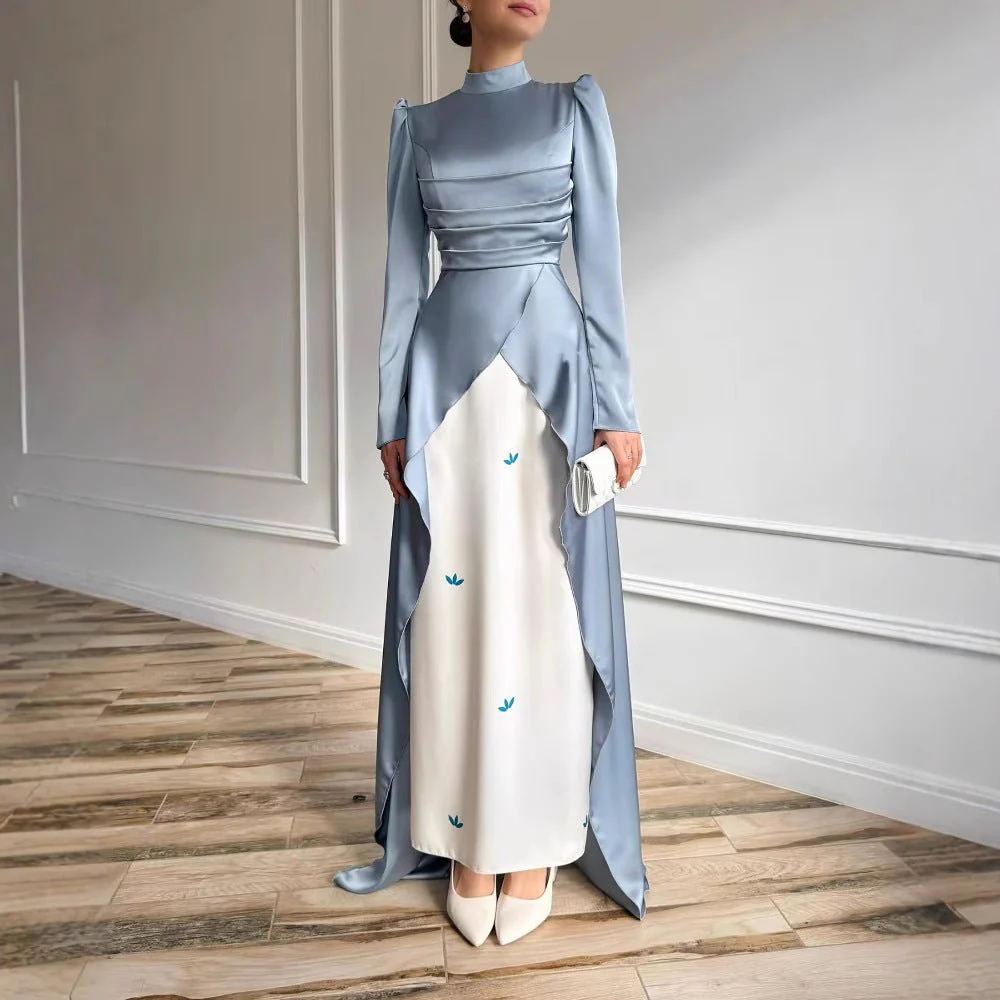 Colorblock Satin Evening Gown with Train(MA351) - Image 2