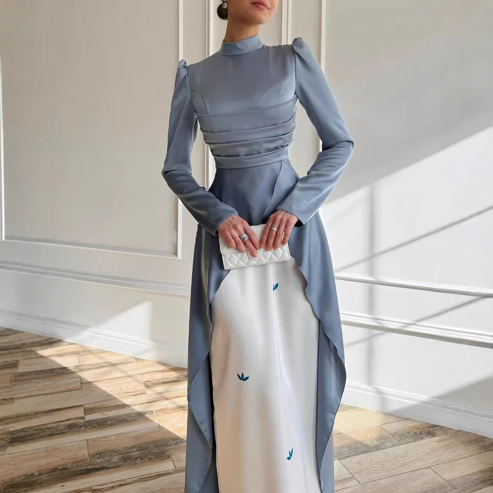 Colorblock Satin Evening Gown with Train(MA351) - Image 3