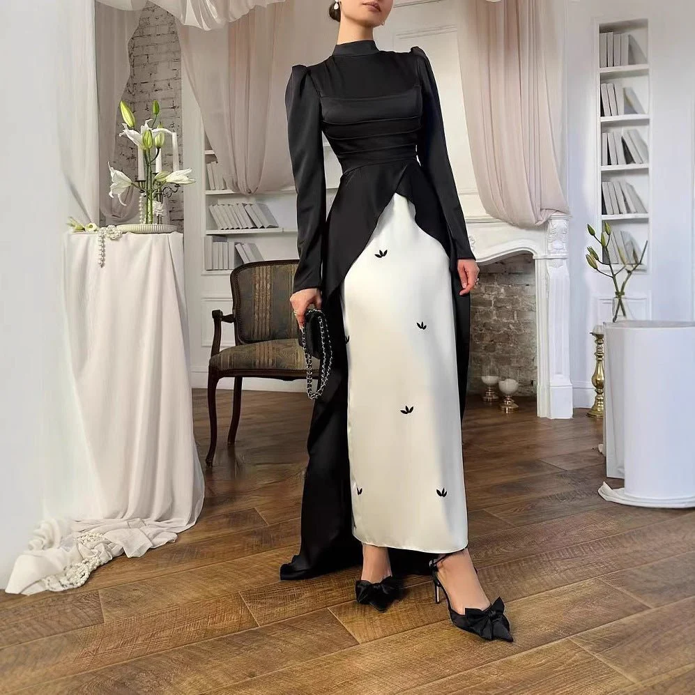 Colorblock Satin Evening Gown with Train(MA351) - Image 4