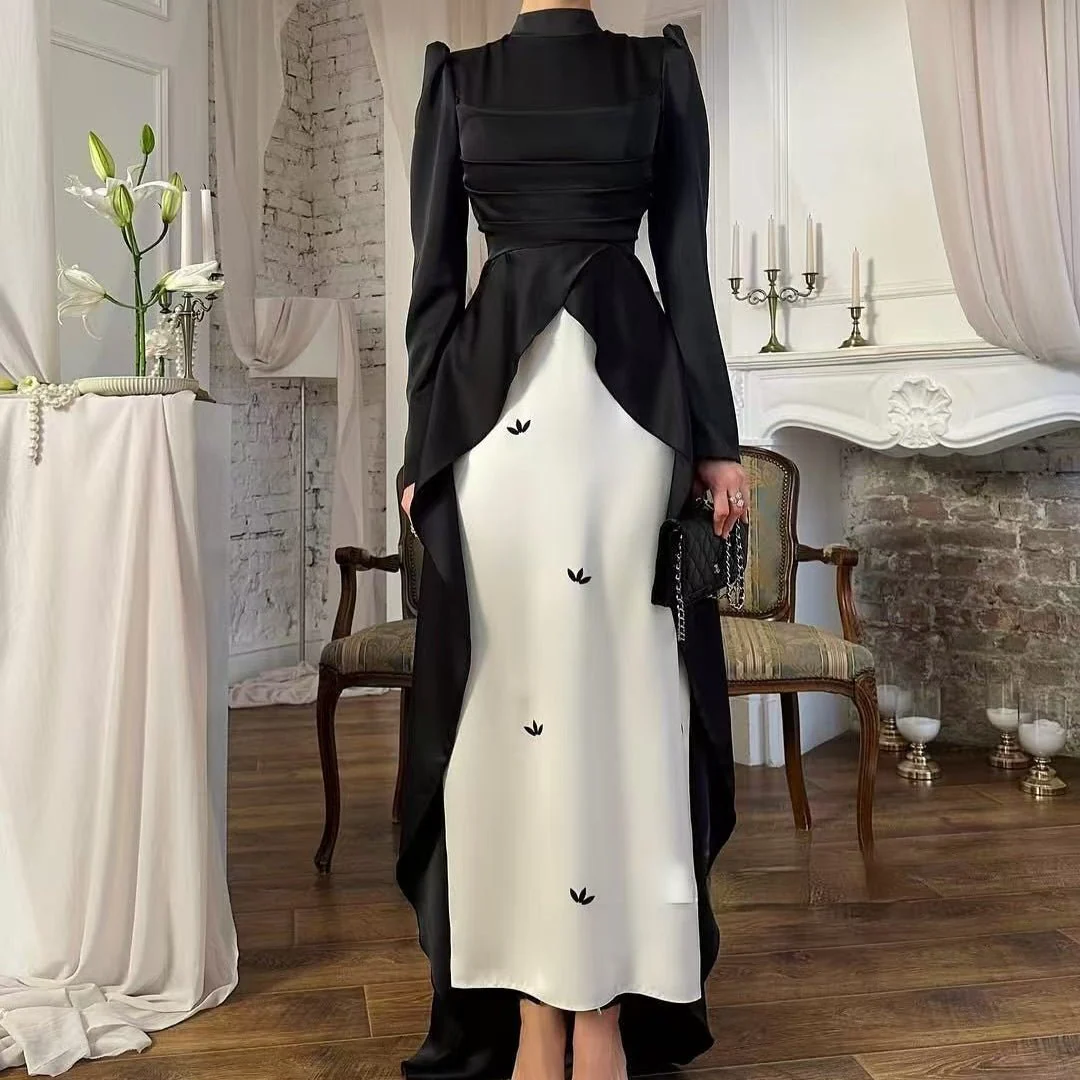 Colorblock Satin Evening Gown with Train(MA351) - Image 5