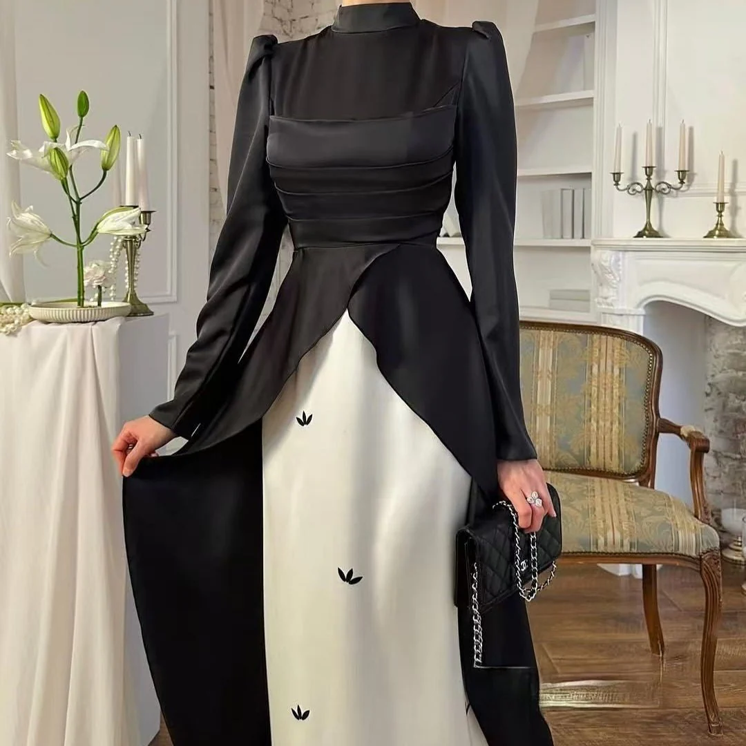 Colorblock Satin Evening Gown with Train(MA351) - Image 6