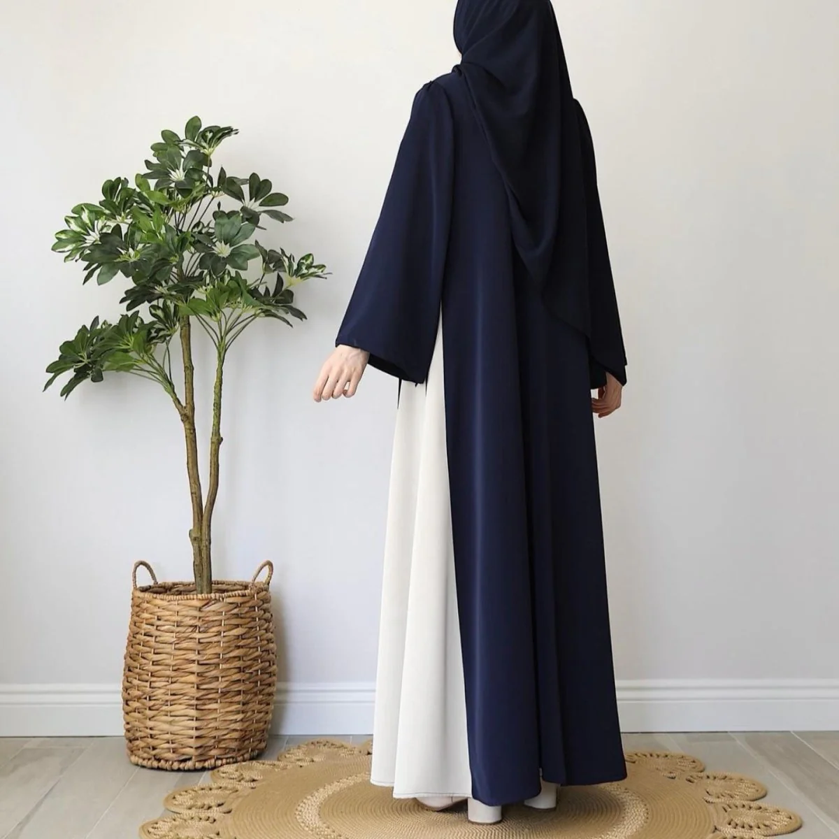 Colorblock Side-Tie Abaya | Two-Tone Round Neck Maxi Dress Abaya (MA362) - Image 10