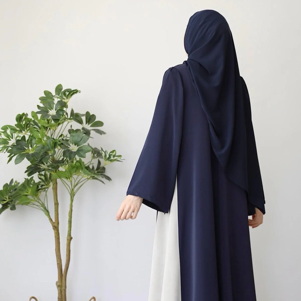 Colorblock Side-Tie Abaya | Two-Tone Round Neck Maxi Dress Abaya (MA362) - Image 12