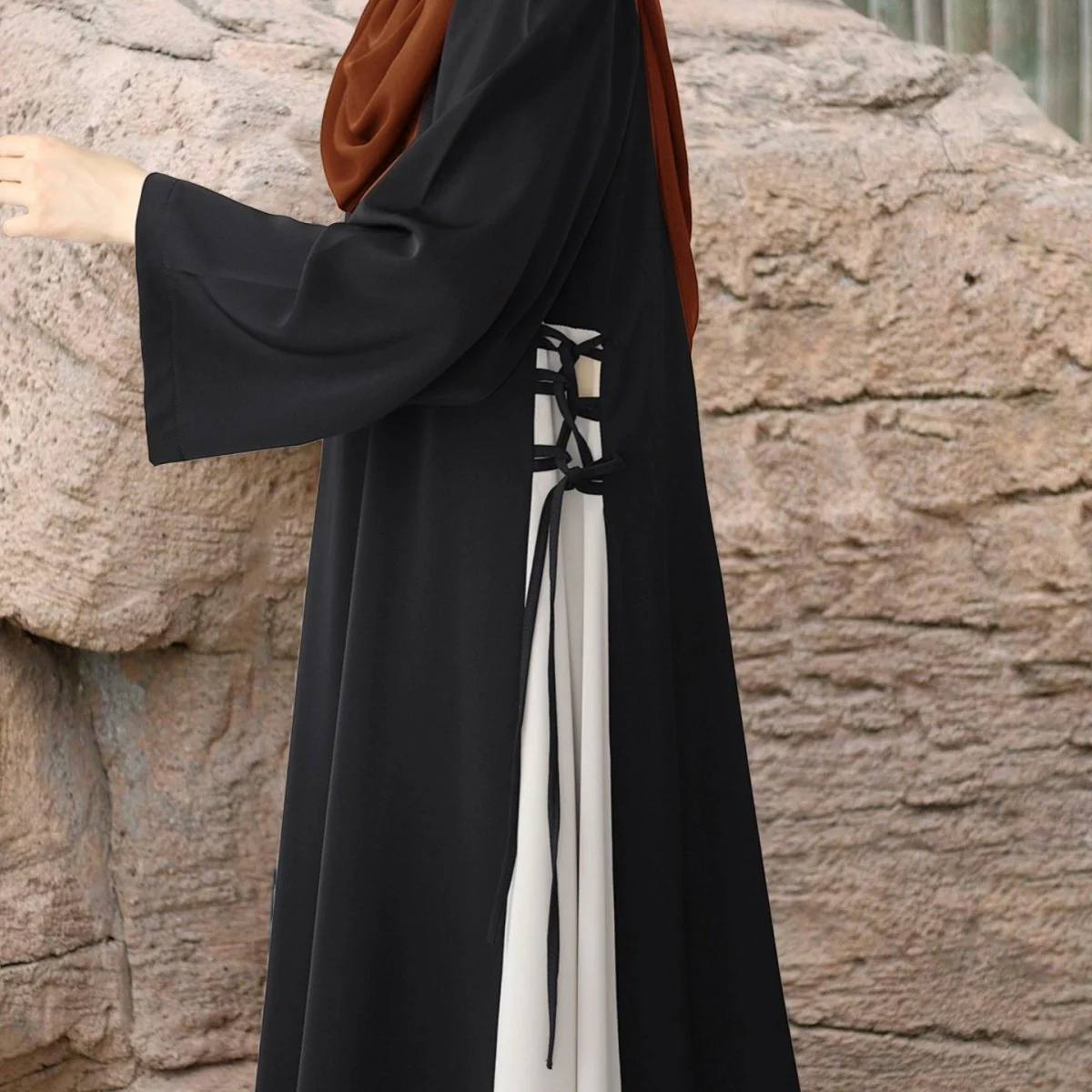 Colorblock Side-Tie Abaya | Two-Tone Round Neck Maxi Dress Abaya (MA362) - Image 16