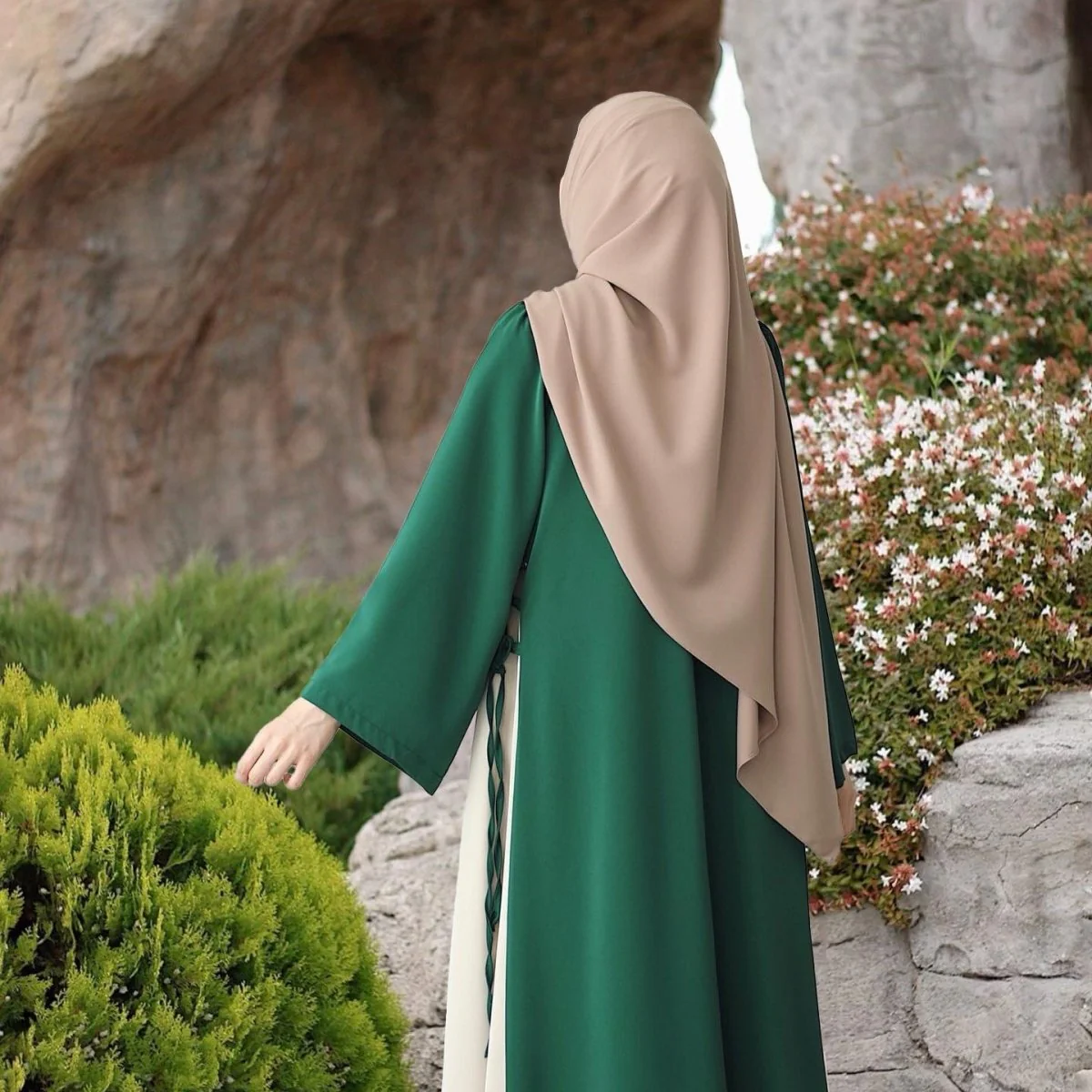 Colorblock Side-Tie Abaya | Two-Tone Round Neck Maxi Dress Abaya (MA362) - Image 7