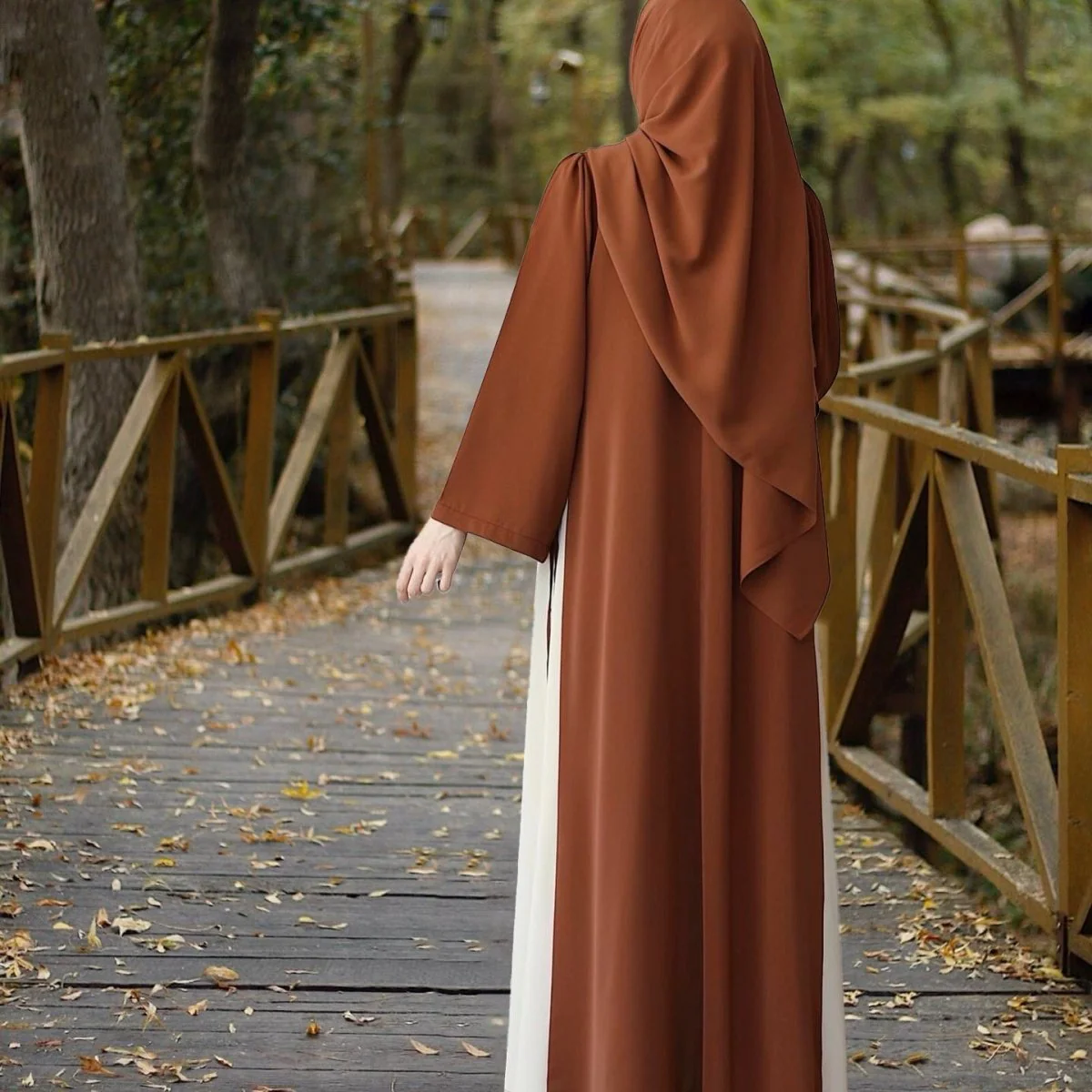 Colorblock Side-Tie Abaya | Two-Tone Round Neck Maxi Dress Abaya (MA362) - Image 9