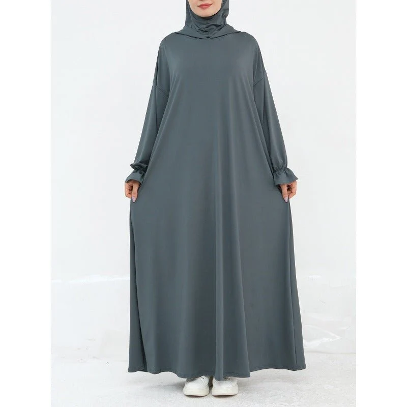 Comfortable Milk Silk Hooded Maxi Dress with Pockets | Elastic Cuff Long Sleeve Dress(MA321) - Image 11