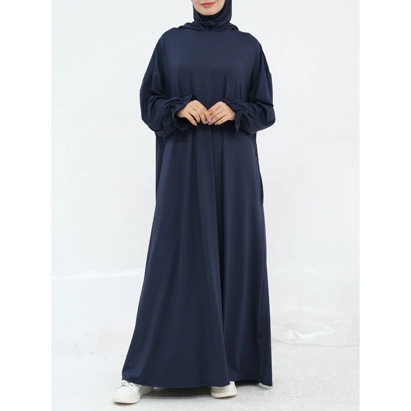 Comfortable Milk Silk Hooded Maxi Dress with Pockets | Elastic Cuff Long Sleeve Dress(MA321) - Image 12