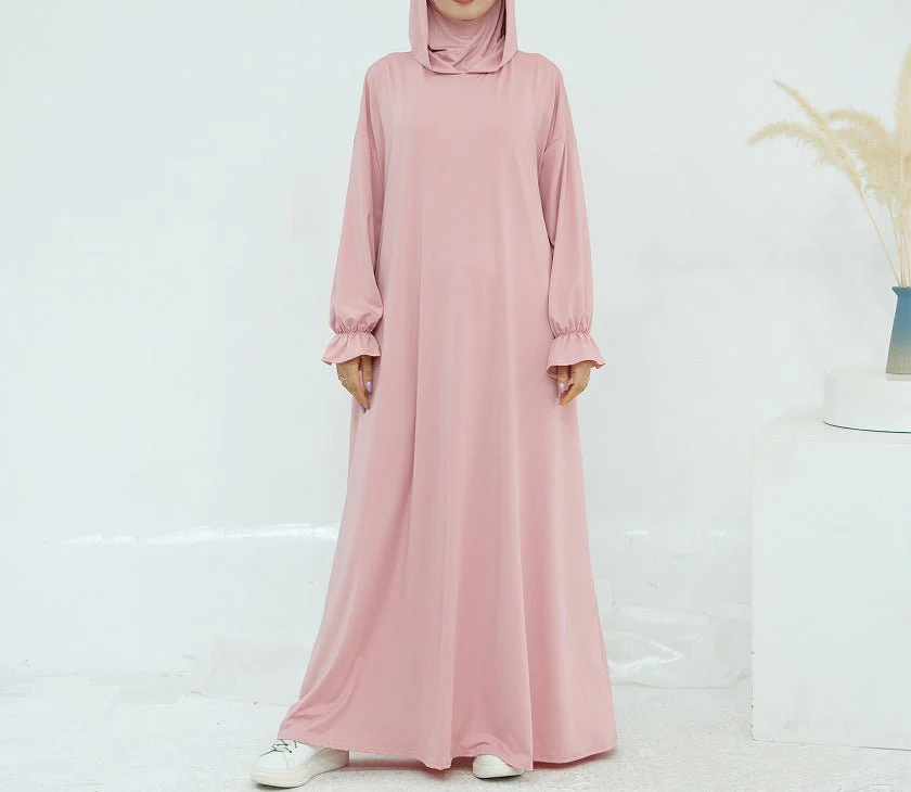 Comfortable Milk Silk Hooded Maxi Dress with Pockets | Elastic Cuff Long Sleeve Dress(MA321) - Image 14