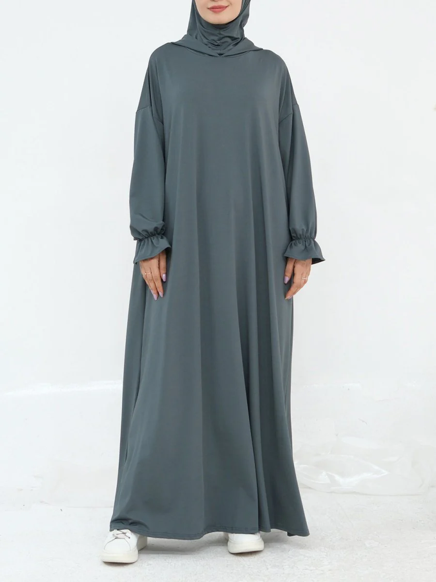 Comfortable Milk Silk Hooded Maxi Dress with Pockets | Elastic Cuff Long Sleeve Dress(MA321) - Image 15