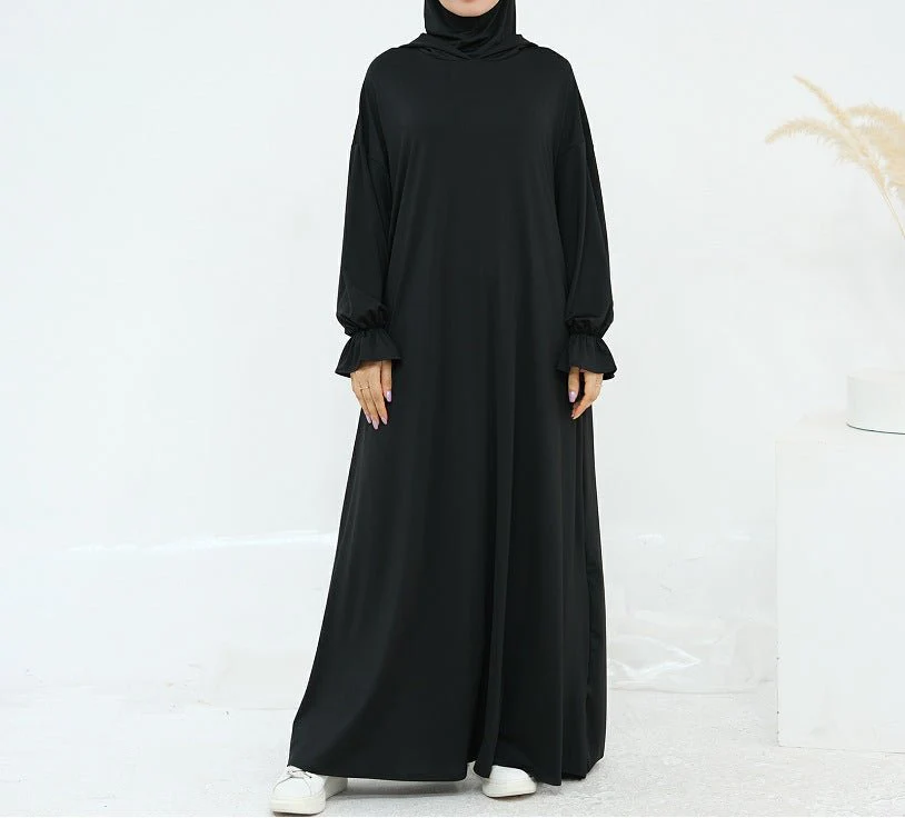 Comfortable Milk Silk Hooded Maxi Dress with Pockets | Elastic Cuff Long Sleeve Dress(MA321) - Image 17