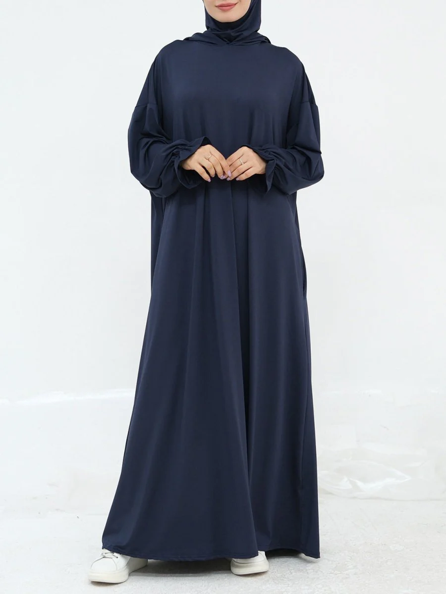 Comfortable Milk Silk Hooded Maxi Dress with Pockets | Elastic Cuff Long Sleeve Dress(MA321) - Image 19
