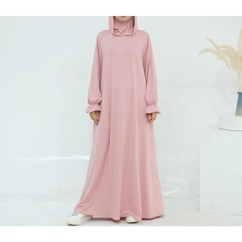 Comfortable Milk Silk Hooded Maxi Dress with Pockets | Elastic Cuff Long Sleeve Dress(MA321) - Image 3