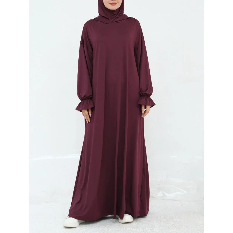 Comfortable Milk Silk Hooded Maxi Dress with Pockets | Elastic Cuff Long Sleeve Dress(MA321) - Image 8