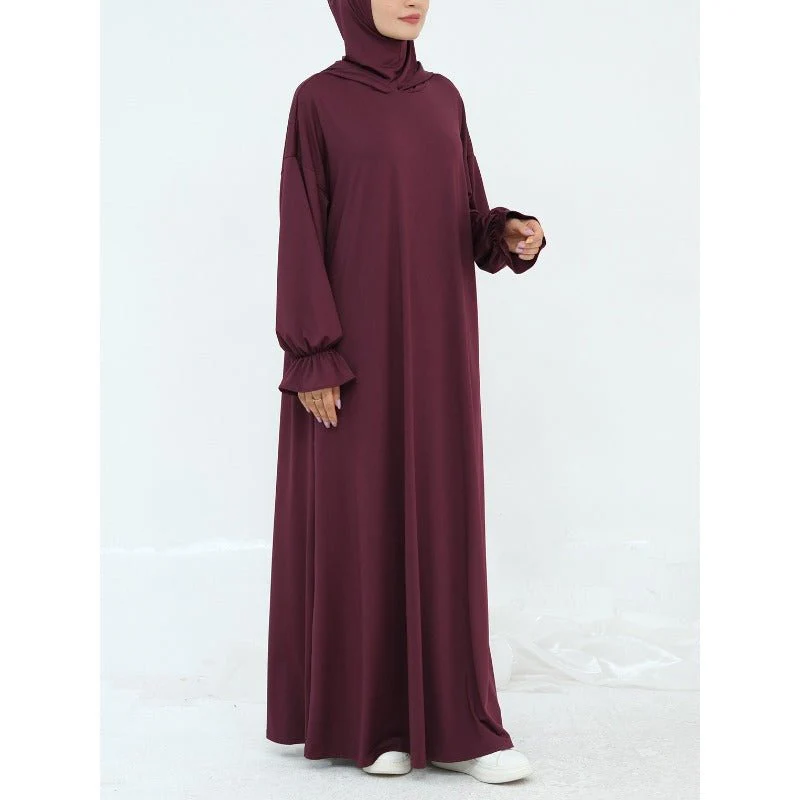 Comfortable Milk Silk Hooded Maxi Dress with Pockets | Elastic Cuff Long Sleeve Dress(MA321) - Image 9