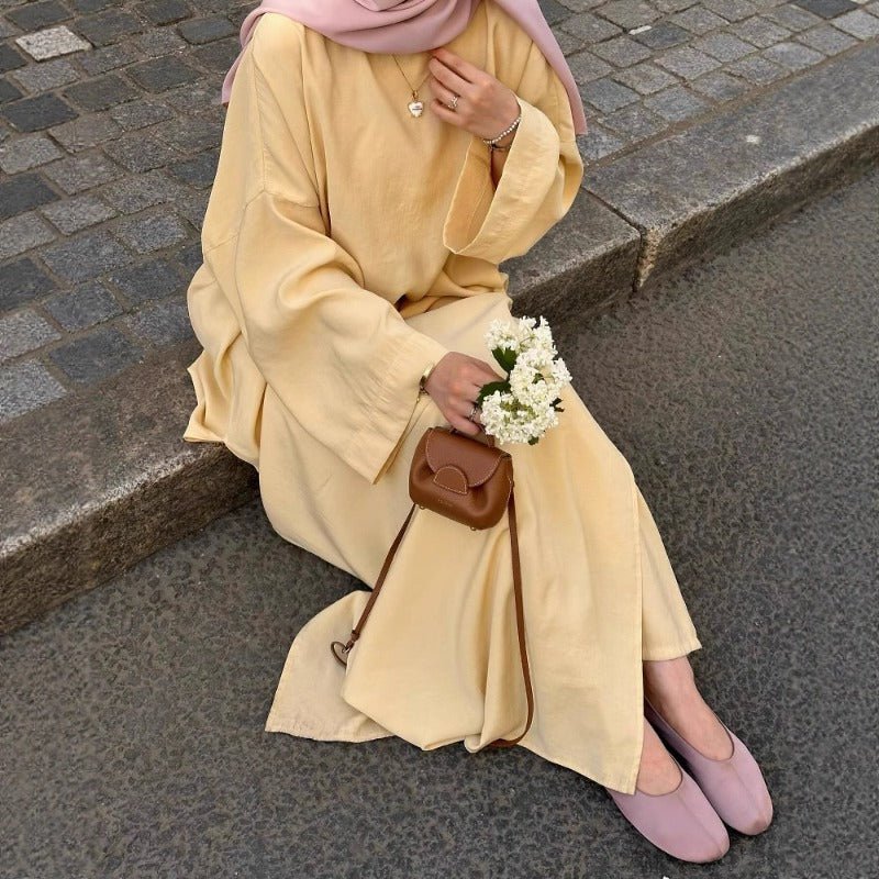 Comfortable Solid Color Abaya & Loose Pants Set | 2-Piece Casual Modest Abaya Outfit (MS136) - Image 3
