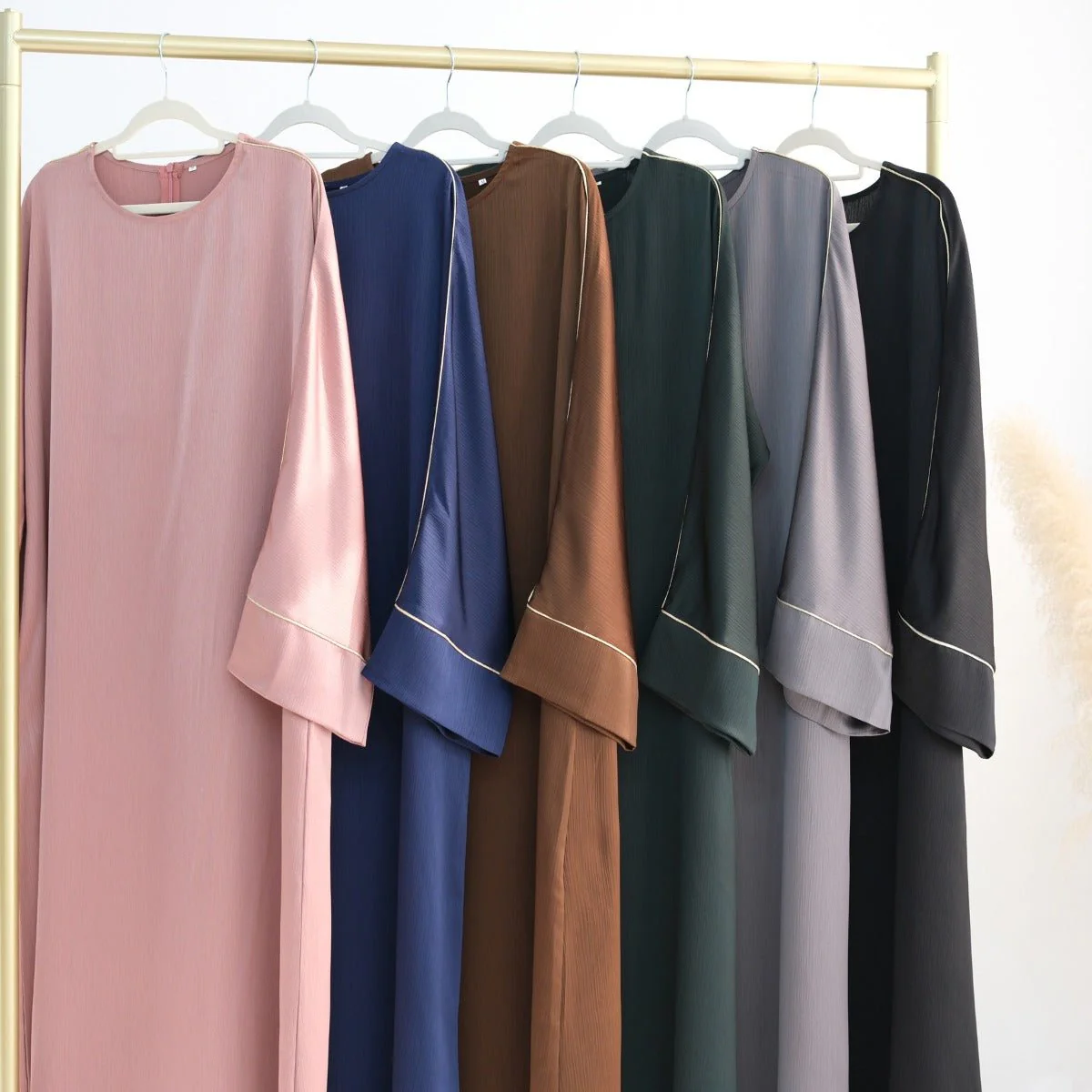 Contrast Colour Trimmed Robe - Modest Casual Dress with Flared Sleeves(MA280) - Image 10