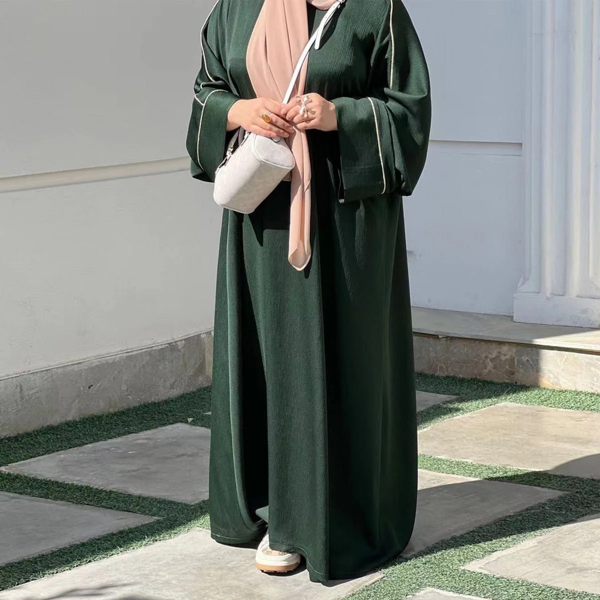 Contrast Colour Trimmed Robe - Modest Casual Dress with Flared Sleeves(MA280) - Image 3