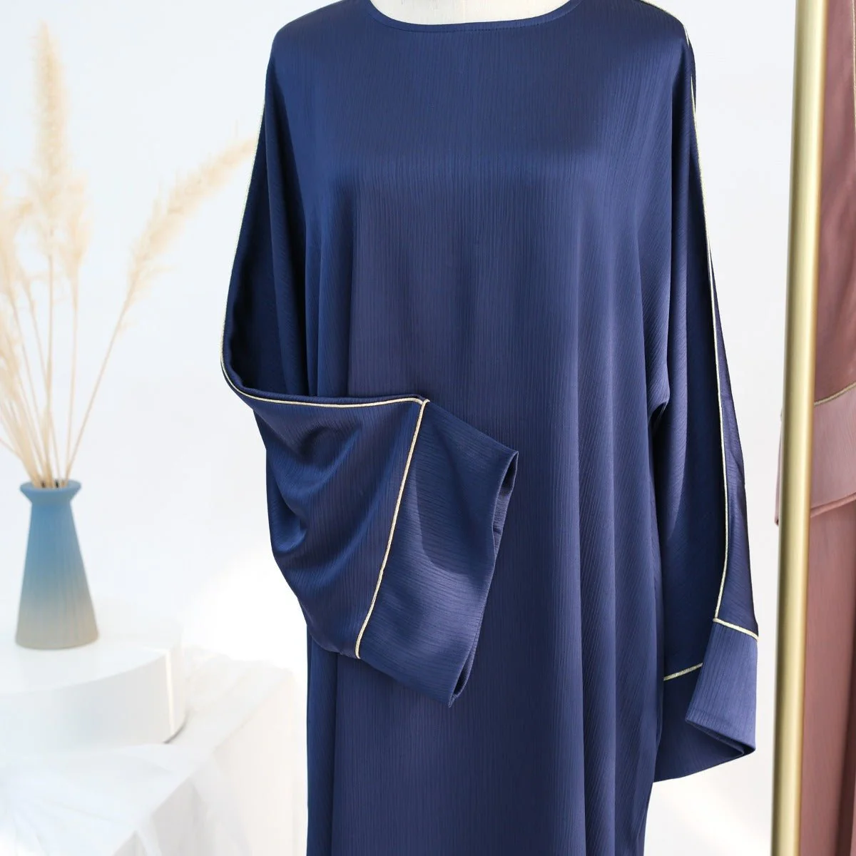 Contrast Colour Trimmed Robe - Modest Casual Dress with Flared Sleeves(MA280) - Image 6