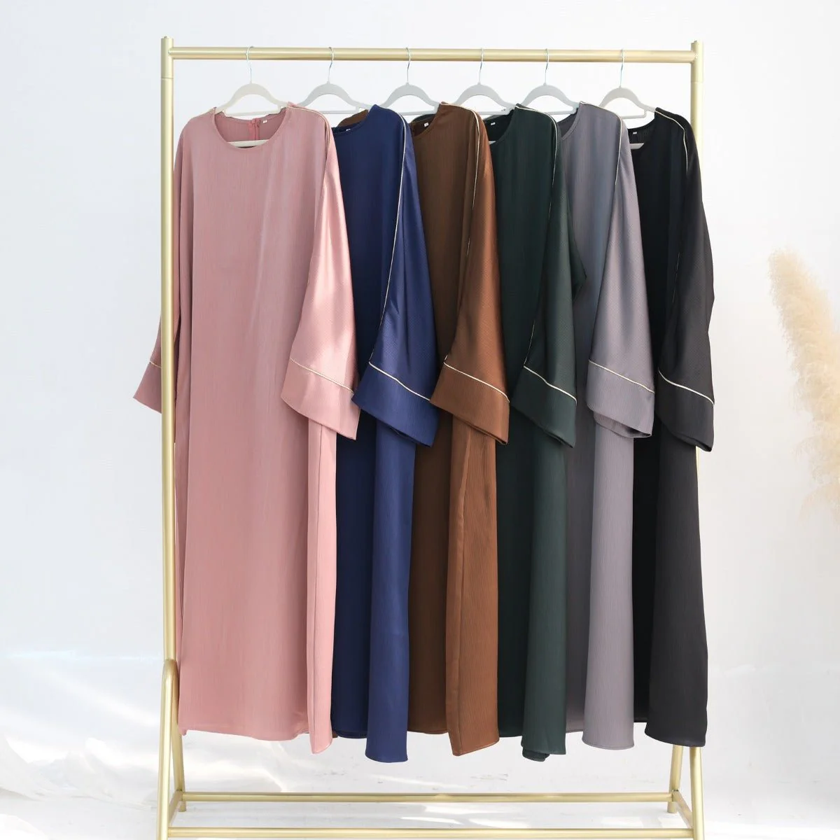 Contrast Colour Trimmed Robe - Modest Casual Dress with Flared Sleeves(MA280) - Image 9