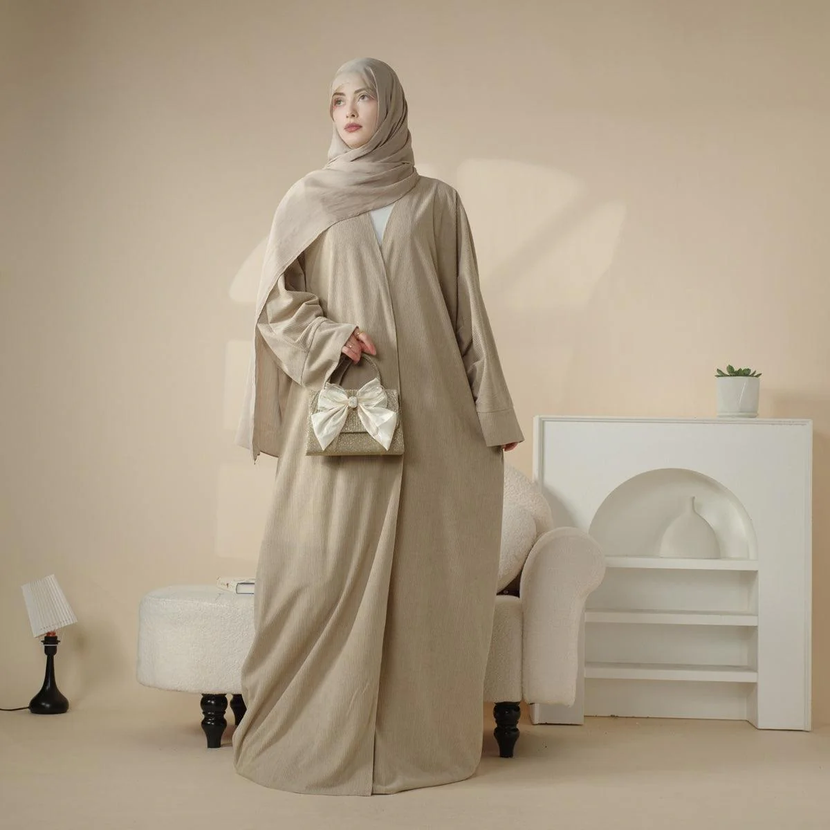 Corduroy Cardigan Open Abaya (MOA028) - Image 3
