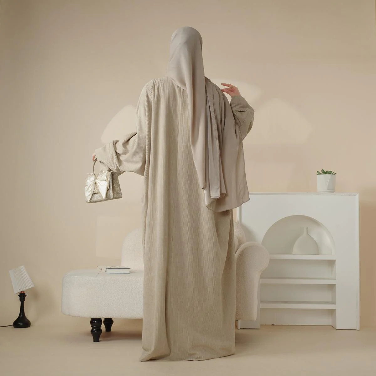 Corduroy Cardigan Open Abaya (MOA028) - Image 4