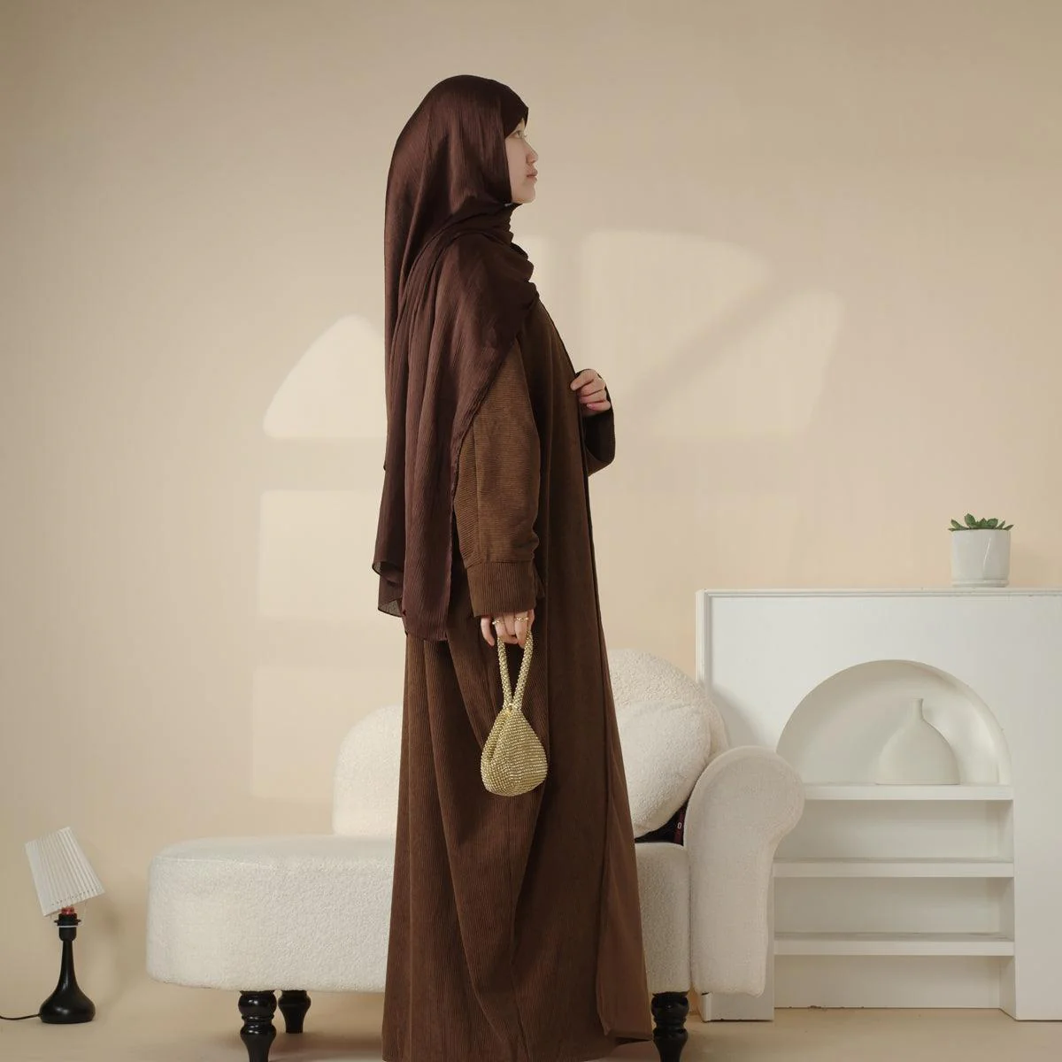 Corduroy Cardigan Open Abaya (MOA028) - Image 6