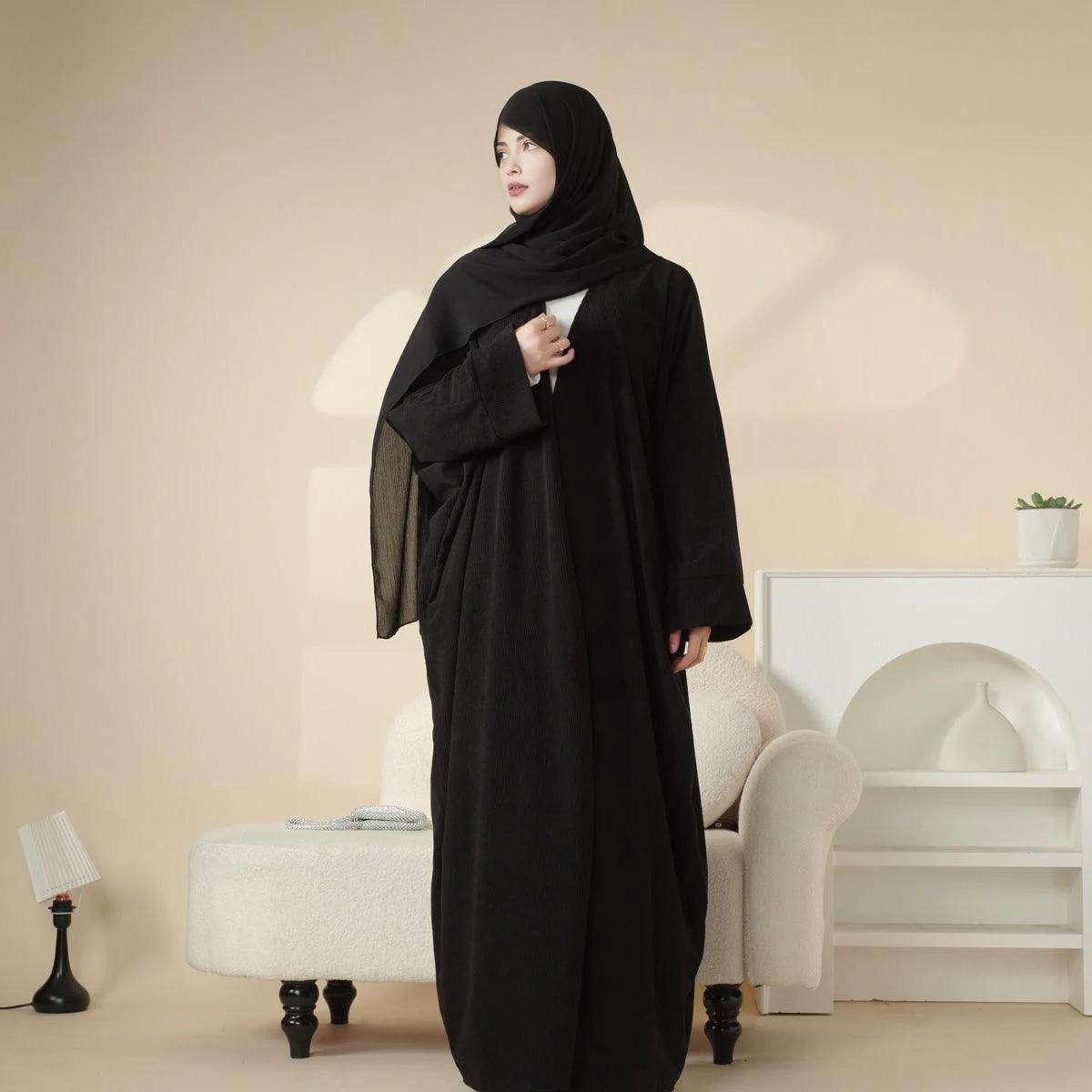 Corduroy Cardigan Open Abaya (MOA028) - Image 9